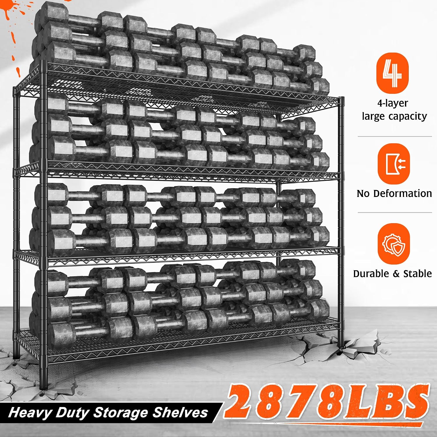 REIBII 60' W Storage Shelves 2878LBS Metal Shelving Unit with Wheels Heavy Duty Garage Shelving Adjustable Wire Shelves for Pantry,Kitchen,Garage,Basement,Business,Warehouse,School,60'W ×24'D×65.3'H