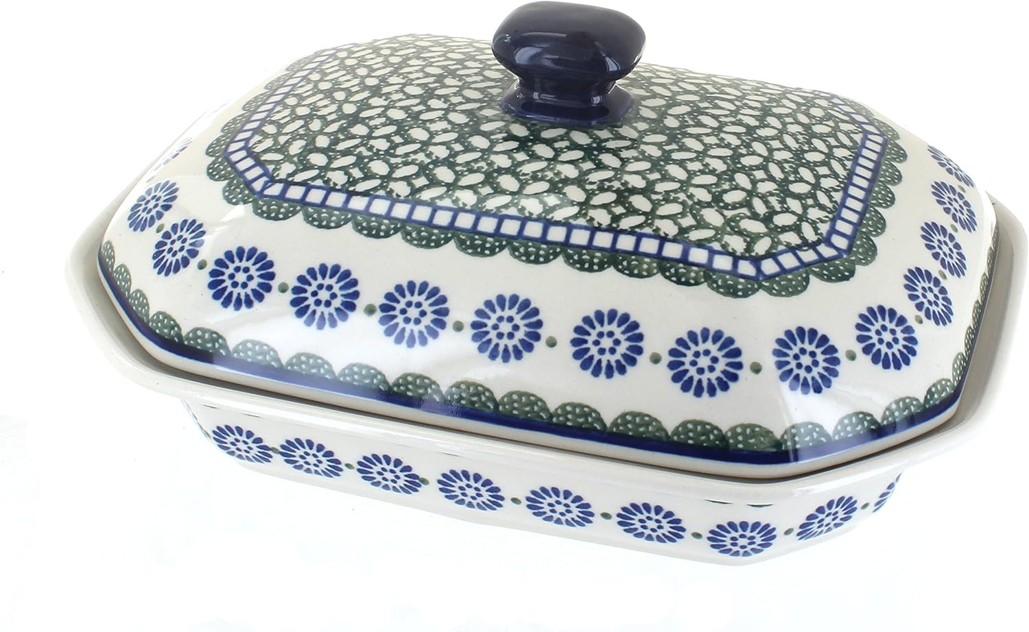 Blue Rose Polish Pottery - Green Maia Medium Covered Baker - 3 Cup Capcaity - Unique, Dishwasher Safe, & Durable Bakeware