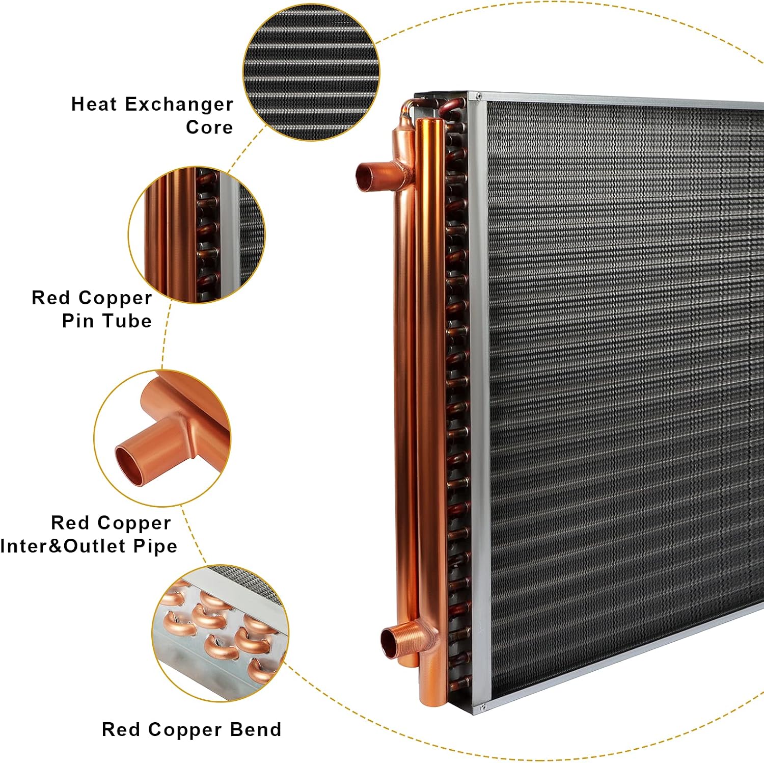 24x24 Heat Exchanger Water To Air , Forced Air Heating with 1' Copper Ports Hot Water Coil for Outdoor Wood Furnaces, Residential Heating