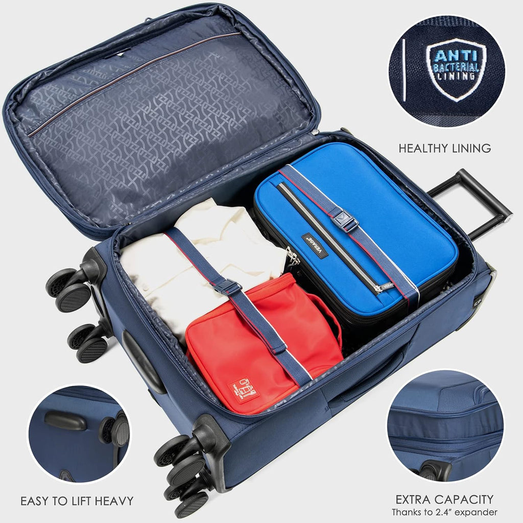 Verage Toledo Softside Expandable Suitcase with Spinner Wheels, Lightweight Luggage with Flashlight, Men and Women,Navy, Checked-Large 29-Inch
