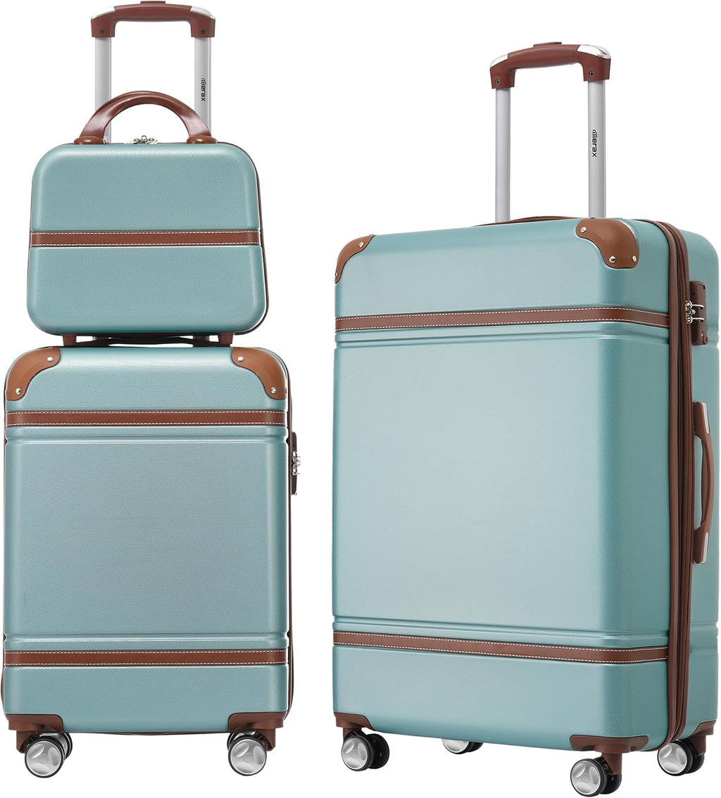 Merax Luggage Set 2 Piece Suitcase Set with Cosmetic Case Expandable Spinner Wheels Vintage Luggage Sets(Blue Green,20'+24')