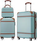 Merax Luggage Set 2 Piece Suitcase Set with Cosmetic Case Expandable Spinner Wheels Vintage Luggage Sets(Blue Green,20'+24')
