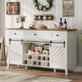 CABIHOME Farmhouse 47.2'' Buffet Cabinet with Sliding Barn Door, 33.4'' Tall Wood Rustic Sideboard with 3 Drawer, Adjustable Shelf and Removable Wine Rack (White, 59'')