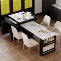 82.7 inches Kitchen Island with Extendable Table, Faux Mable Table with Double-Sized Storage, Power Outlet, 2 Drawers, 2 Side Open Shelves for Kitchen, Dining Room for 4-6 Person, Black