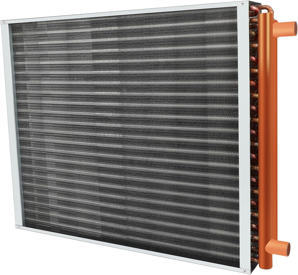 22x24 Heat Exchanger Water To Air, Forced Air Heating with 1 Copper Ports Hot Water Coil for Outdoor Wood Furnaces, Residential Heating