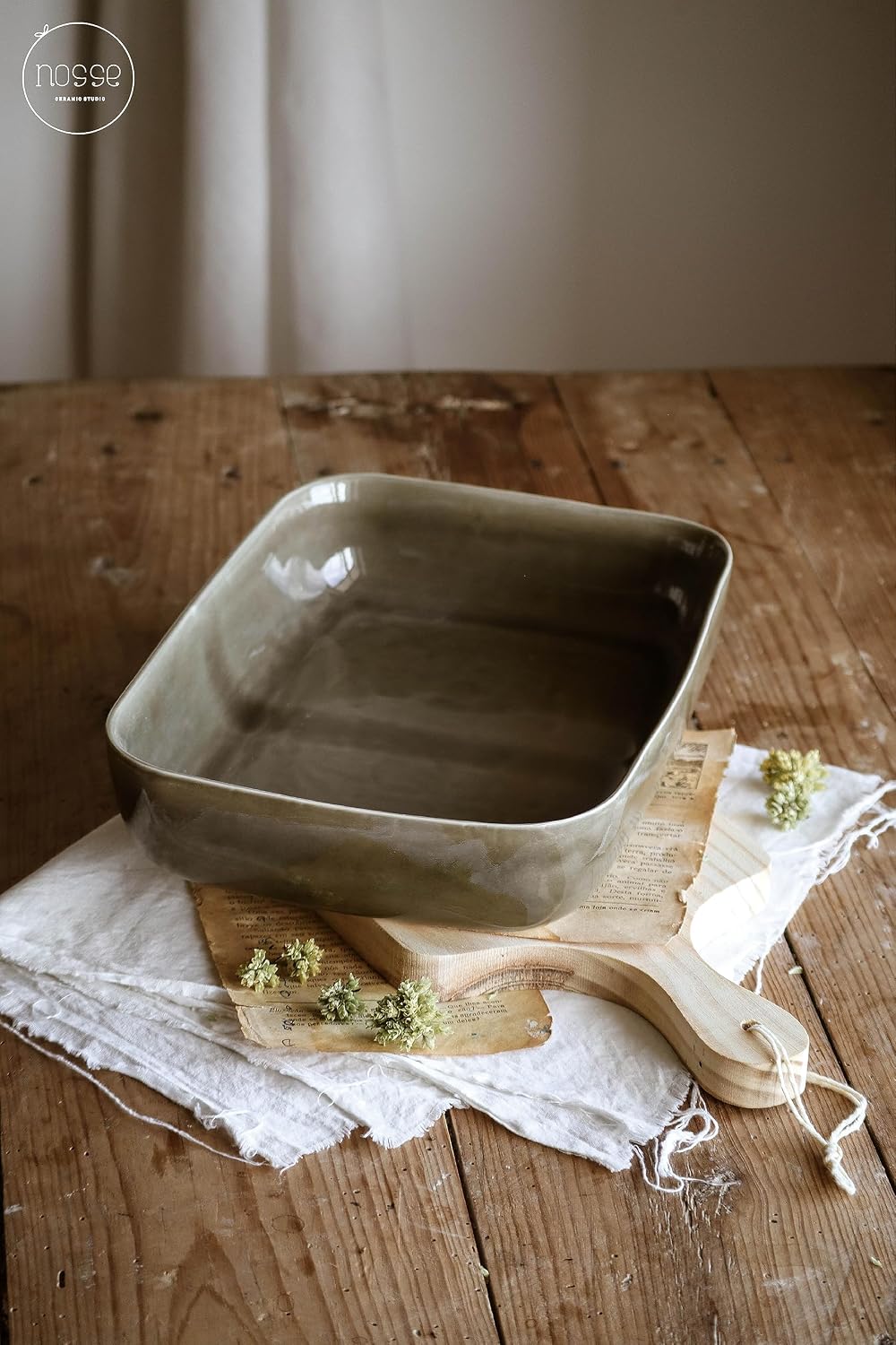 Nosse with Fortessa Svelte Stoneware 3 Piece Bakeware set, 3 Piece Bakeware set, Olive