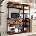 Large Bakers Rack with Power Outlet,49.6 Inch Farmhouse Coffee Bar with Tray, Kitchen Microwave Stand with Storage, Shelf Rack(Rustic Brown)