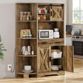 YITAHOME 67' Farmhouse Kitchen Pantry with Power Outlet, Sliding Barn Door Storage Cabinet w Charging Station, Freestanding Hutch with Shelves & Drawer, Microwave Stand Cupboard for Dining Room, Oak
