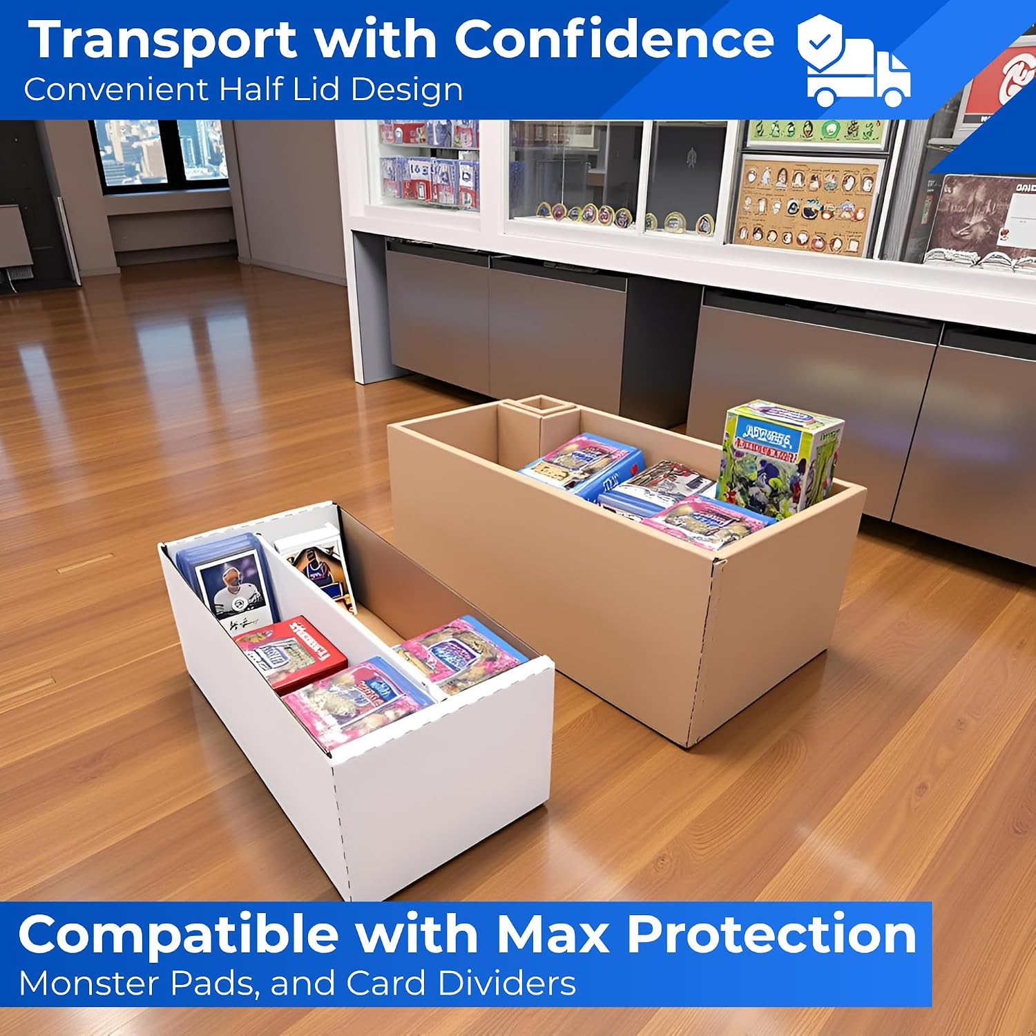 Max Protection 25-Pack 2 Row Shoe Card Storage Box - Cardboard Sports Baseball Trading Toploader Boxes - Made in USA