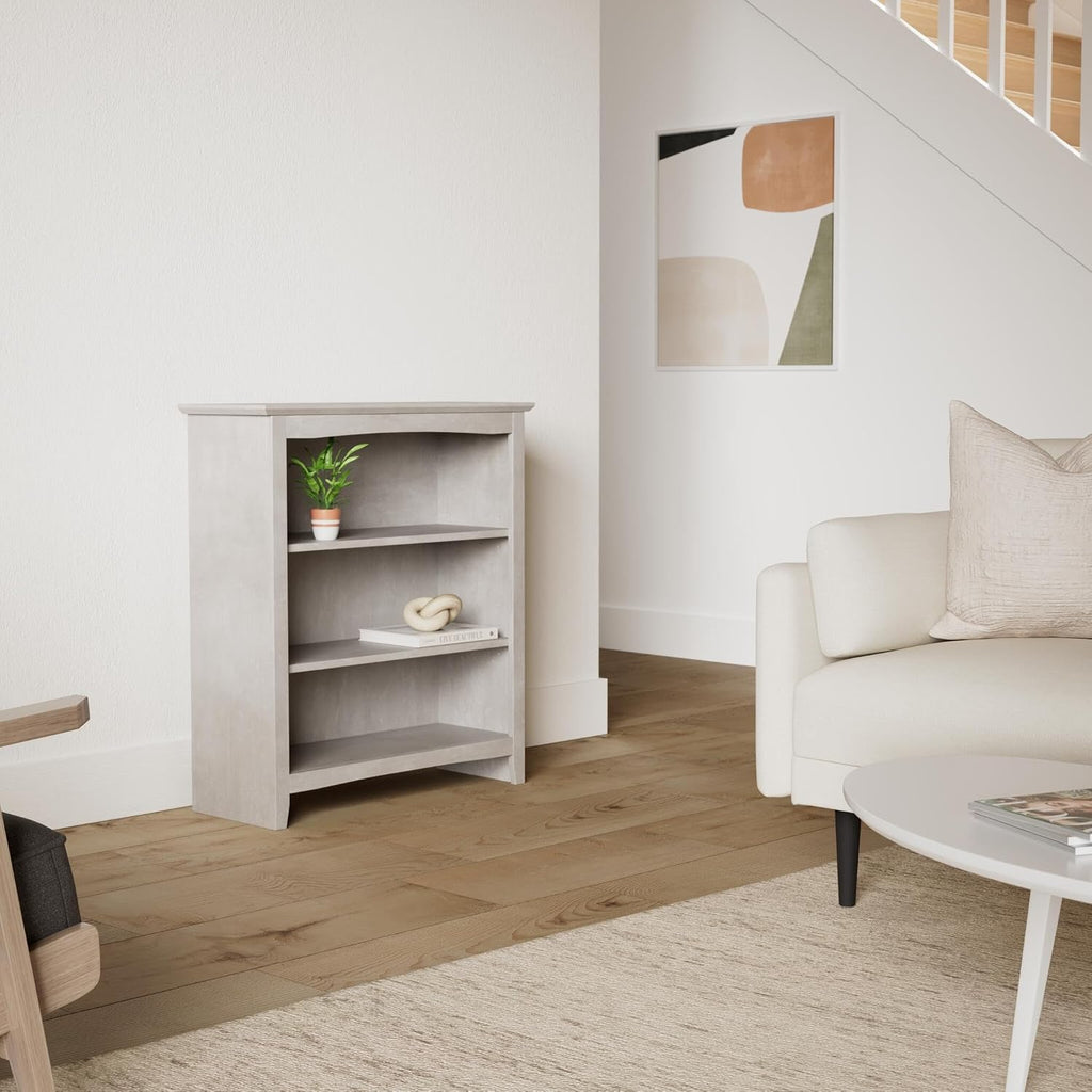IC International Concepts, Shaker Solid Wood Bookcase, 2 Adjustable Shelves, Solid Real Wood, Sturdy Parawood, Spacious Dimensions 36'H x 28.85'W x 9.84'D, 40 LBS/ Shelf Capacity, Washed Gray Taupe