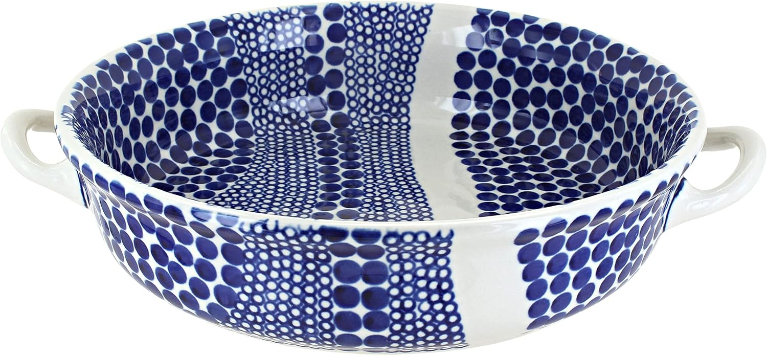Blue Rose Polish Pottery - Blue Zara Round Casserole with Handles - 10.25' Diameter - Unique, Dishwasher Safe, & Durable Bakeware