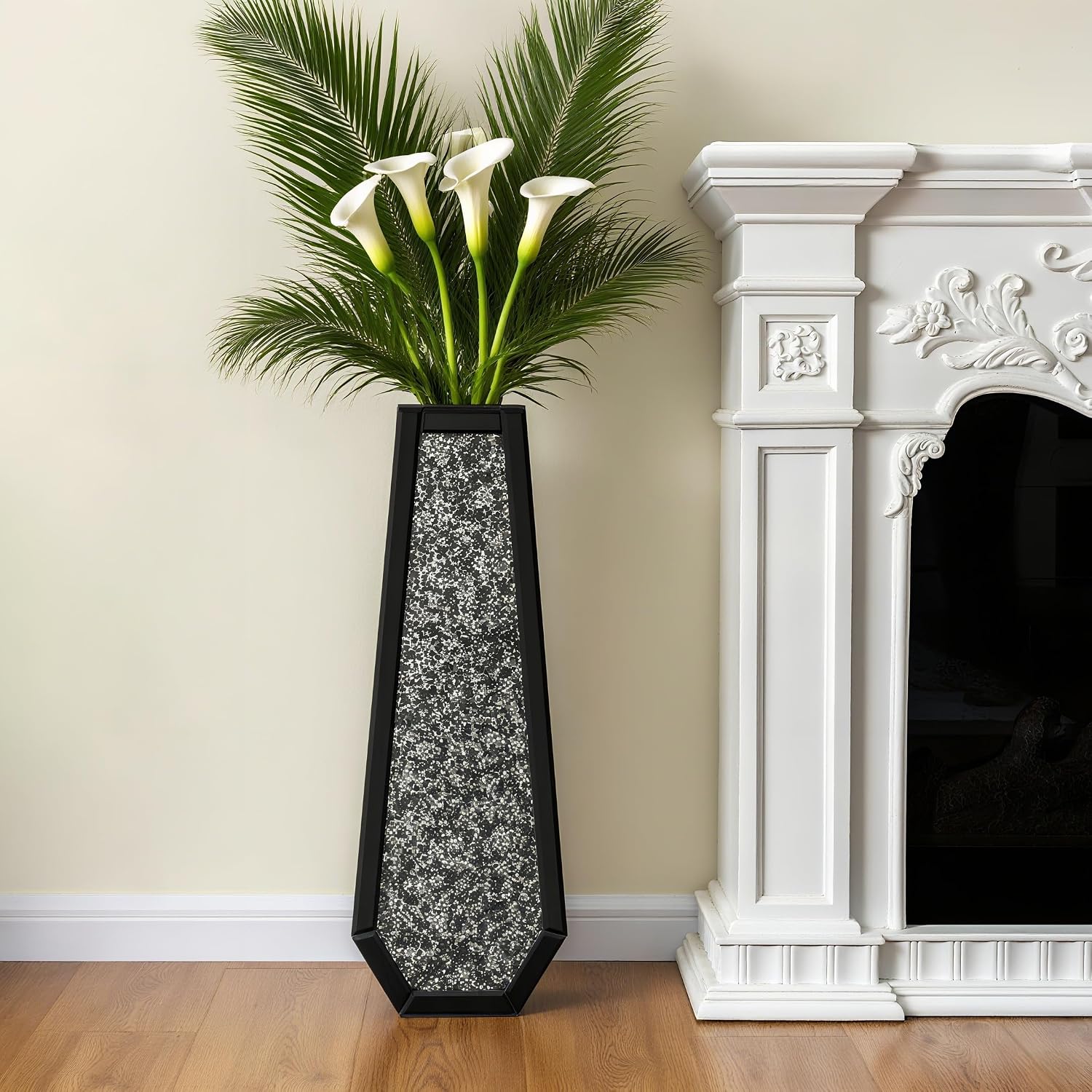 SHYFOY 30' Tall Floor Vase Black Crushed Diamond Tall Vases for Decor Living Room Floor Large Crystal Glass Decorative Floor Vase for Living Room Office Home Decor