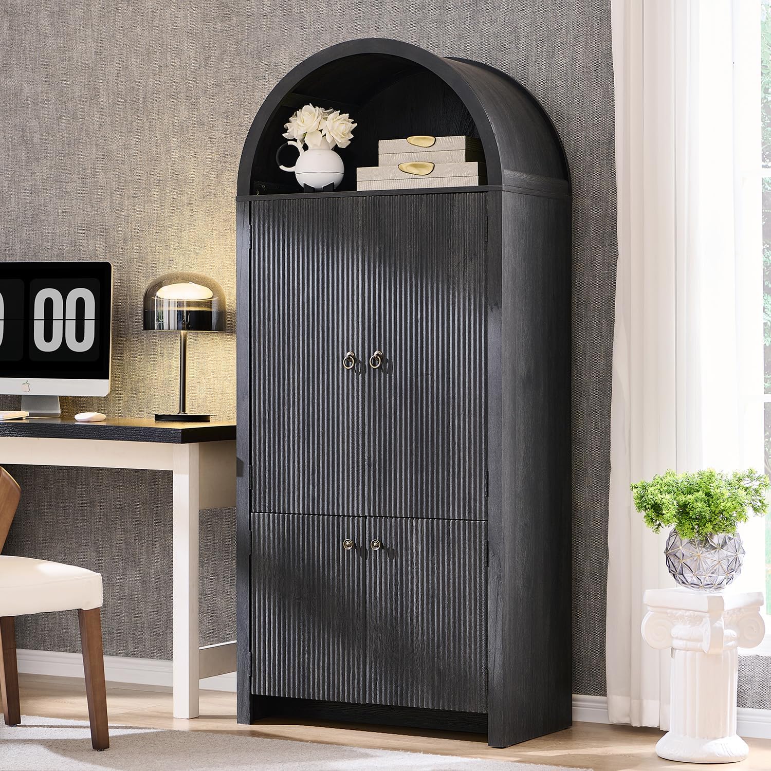 IFGET 71' Tall Arched Kitchen Pantry, Modern Fluted Wood Storage Cabinet with Doors, 3 Adjustable Shelves, 6 Door Shelves, Organizer, Versatile Cupboard for Kitchen,Bathroom, Dark Gray
