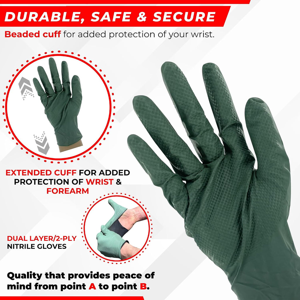 2-PLY 8.5 MIL Thick Industrial Nitrile Gloves, Disposable, Rip Resistant, Raised Diamond Texture for Grip, 2 Layer