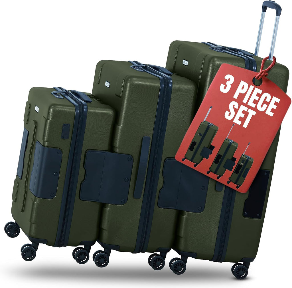 TACH Patented Connecting Hard Shell 3 Piece Luggage Set - 20, 24 & 28 inch Luggage | Carry-On, Medium & Large Rolling Suitcases - Forest Green