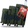 TACH Patented Connecting Hard Shell 3 Piece Luggage Set - 20, 24 & 28 inch Luggage | Carry-On, Medium & Large Rolling Suitcases - Forest Green