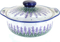 Blue Rose Polish Pottery Lavender Fields Round Covered Baker