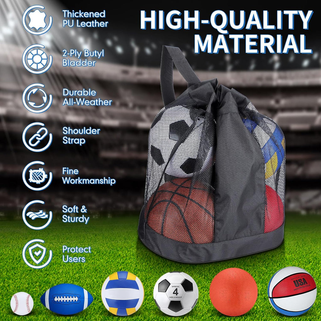 Leyndo 18 Pcs Sports Ball Set for Kids, Official Size Basketball Football Soccer Ball Playground Volleyball Baseball Outdoor Sport Equipment Bag and Pump Back to School Gift
