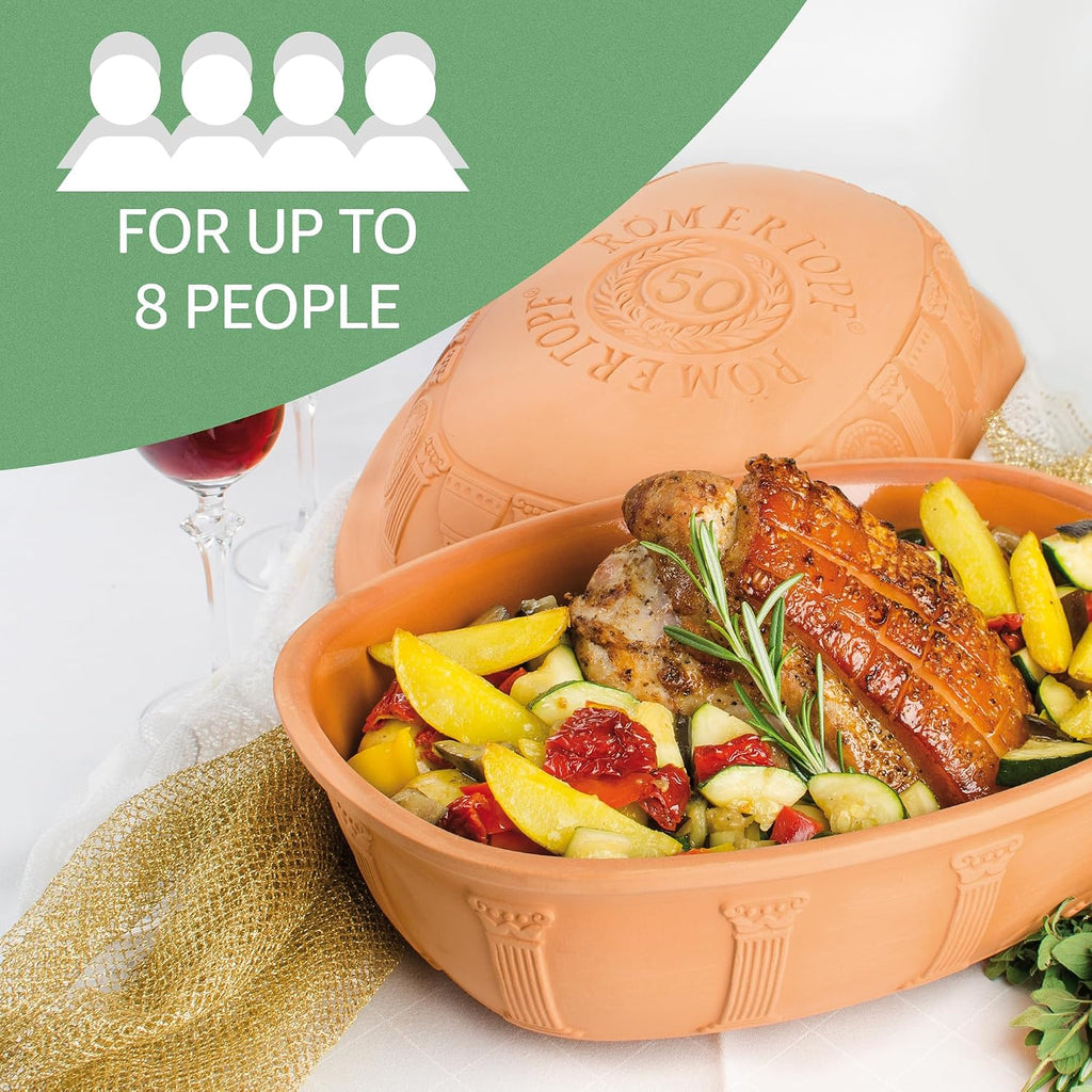 Romertopf Clay Roaster | 50 Years Anniversary Edition | Non-Stick Dutch Oven | Healthy Pot Cooking | Clay Baker | Versatile Cooking Vessel - 5.2 Quarts (5 Liters) for up to 8 people