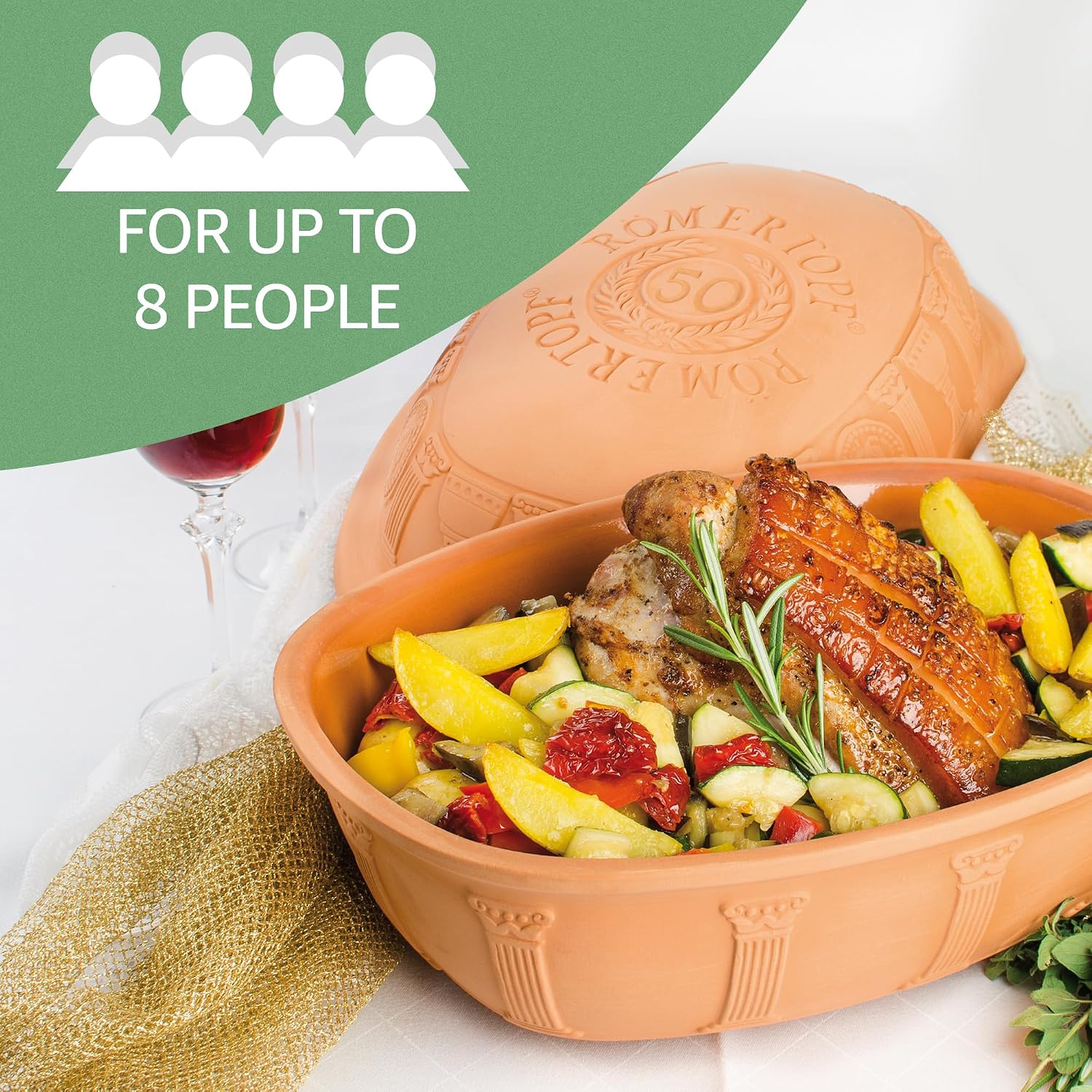 Romertopf Clay Roaster | 50 Years Anniversary Edition | Non-Stick Dutch Oven | Healthy Pot Cooking | Clay Baker | Versatile Cooking Vessel - 5.2 Quarts (5 Liters) for up to 8 people
