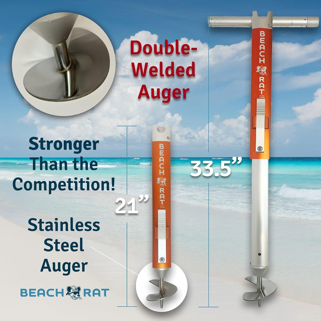 Beach Rat Anchor & Case - Pontoon, Tritoon, PWC Anchor - Shallow Water Boat Anchor & Sandbar Anchor, Screw in Boat Anchor, Stainless Steel & Aluminum Anchor Pole Accessory