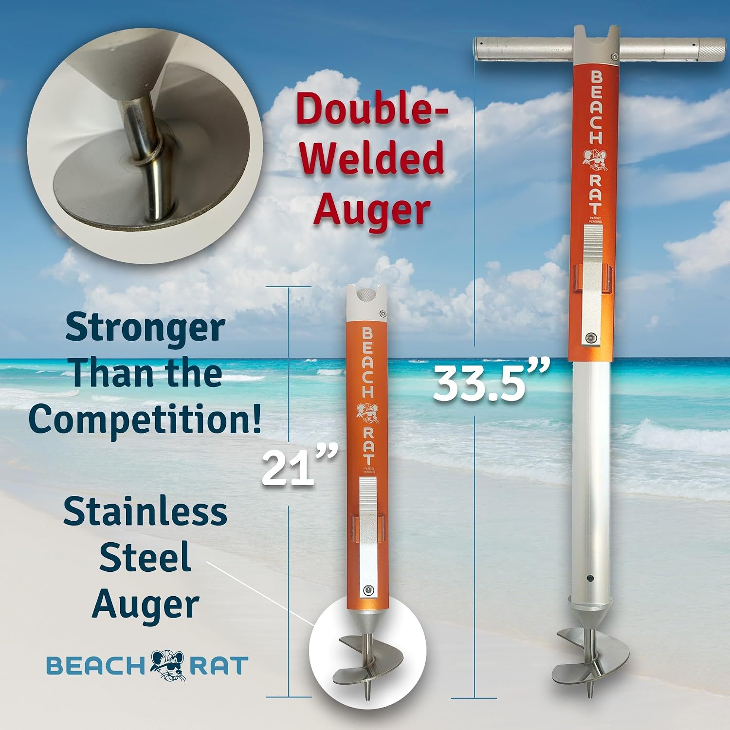 Beach Rat Anchor & Case - Pontoon, Tritoon, PWC Anchor - Shallow Water Boat Anchor & Sandbar Anchor, Screw in Boat Anchor, Stainless Steel & Aluminum Anchor Pole Accessory
