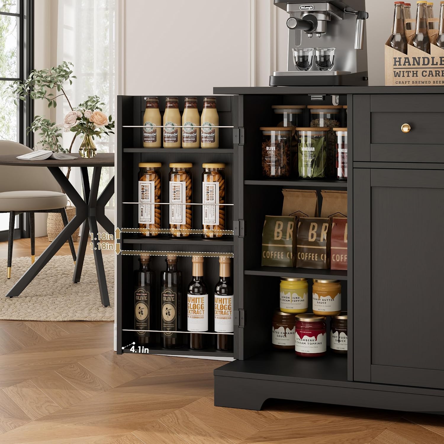 HITHOS 54' Buffet Cabinet with Storage, Modern Kitchen Buffet Sideboard with Drawer, Wood Coffee Bar with Adjustable Shelves, Kitchen Storage Cabinet for Living Room, Black