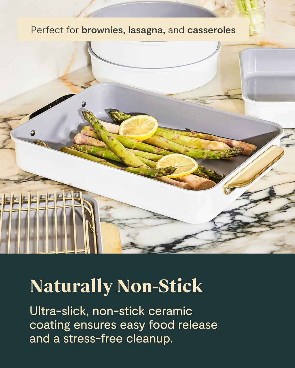 Caraway Nonstick Rectangle Baking Pan Set – 2x 9' x 6.5' & 1x 9' x 13' - Non-Toxic, PTFE & PFOA Free – Aluminized Steel Core – Deep Ceramic Baking Pan for Casseroles, Lasagna & More - Sage