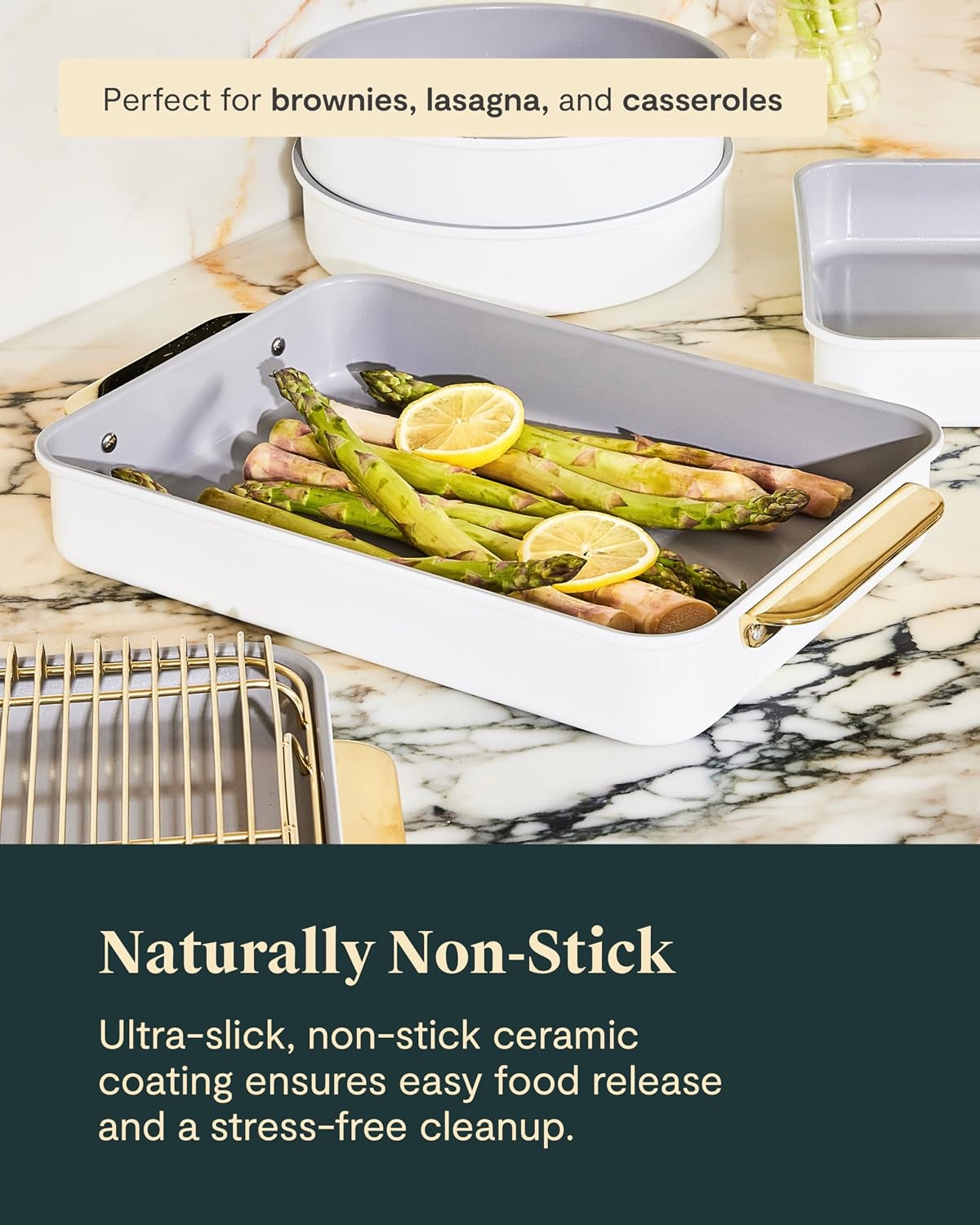 Caraway Nonstick Rectangle Baking Pan Set – 2x 9' x 6.5' & 1x 9' x 13' - Non-Toxic, PTFE & PFOA Free – Aluminized Steel Core – Deep Ceramic Baking Pan for Casseroles, Lasagna & More - Sage