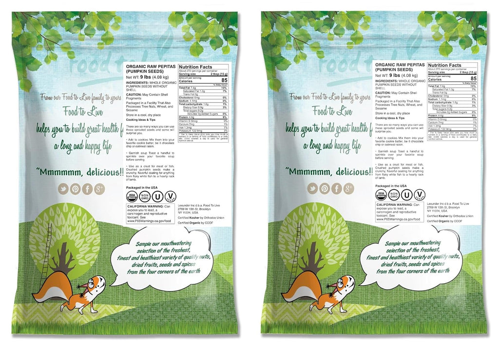 Food to Live Organic Raw Pepitas, 18 Pounds — Non-GMO, Pumpkin Seed Kernels, Unsalted, No Oil, No Shell, Vegan, Kosher, Bulk. Keto Snack.