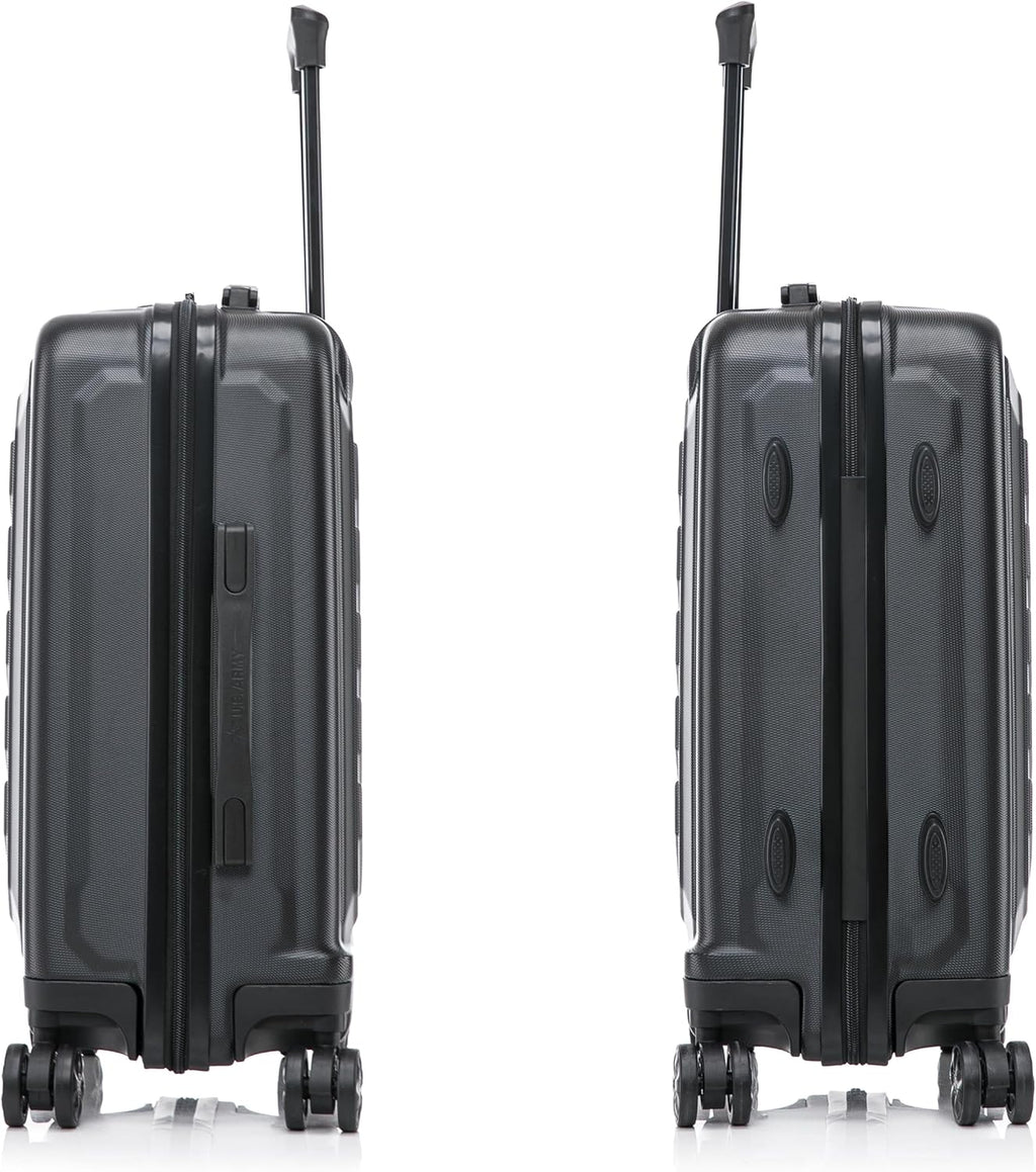 US Army Fox 20 inch Carry-On Hardside Luggage with Spinner Wheels | Lightweight Small Suitcase for Travel | Chevron Icon, Gel Handle, Side Studs, Retractable Trolley, Heavy Duty | Black