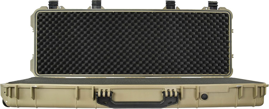 Eylar 48' Inch Protective Roller Rifle Hard Case with Foam, Waterproof & Crushproof, Two Rifles Or Multiple Guns, Pressure Valve with Lockable Fittings Tan FDE