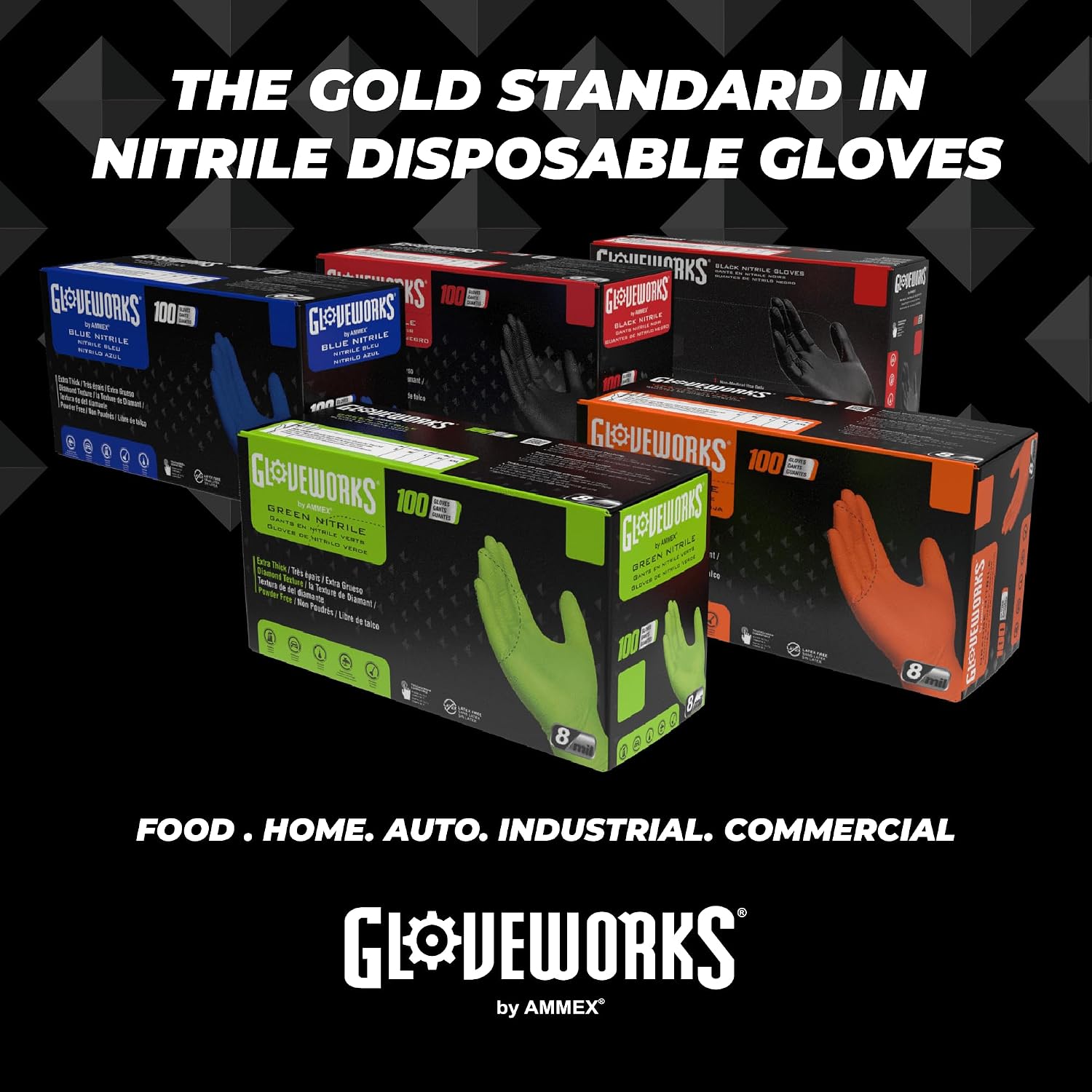 GLOVEWORKS Black Nitrile Gloves 5 Mil Disposable, Latex Free, Textured Grip for Food Service, Cooking, Professional Cleaning