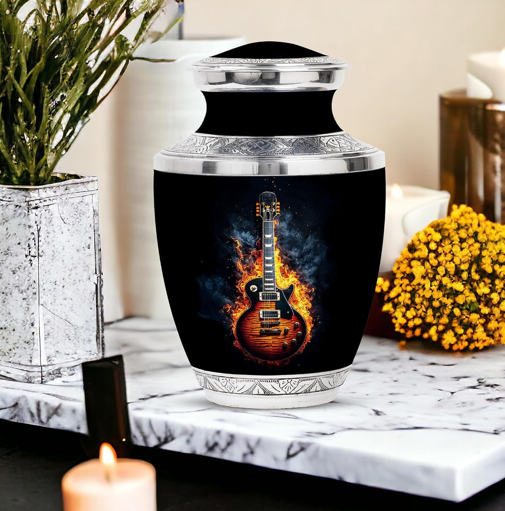 Guitar Urn for Ashes Adult Male & Female - Urns for Ashes - Funeral Memorial Set - Small Urns - Companion Urn - Hand Engraved - Combo of 10 Inch & 3 Inch