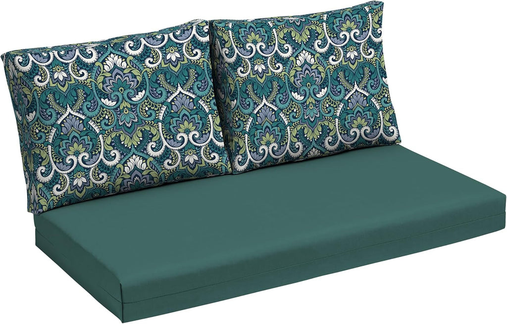 Arden Outdoor Loveseat Cushion Set, 48 x 24, Water Repellent, Fade Resistant, Cushion Set for Couch, Bench, and Swing, Sapphire Aurora Blue Damask