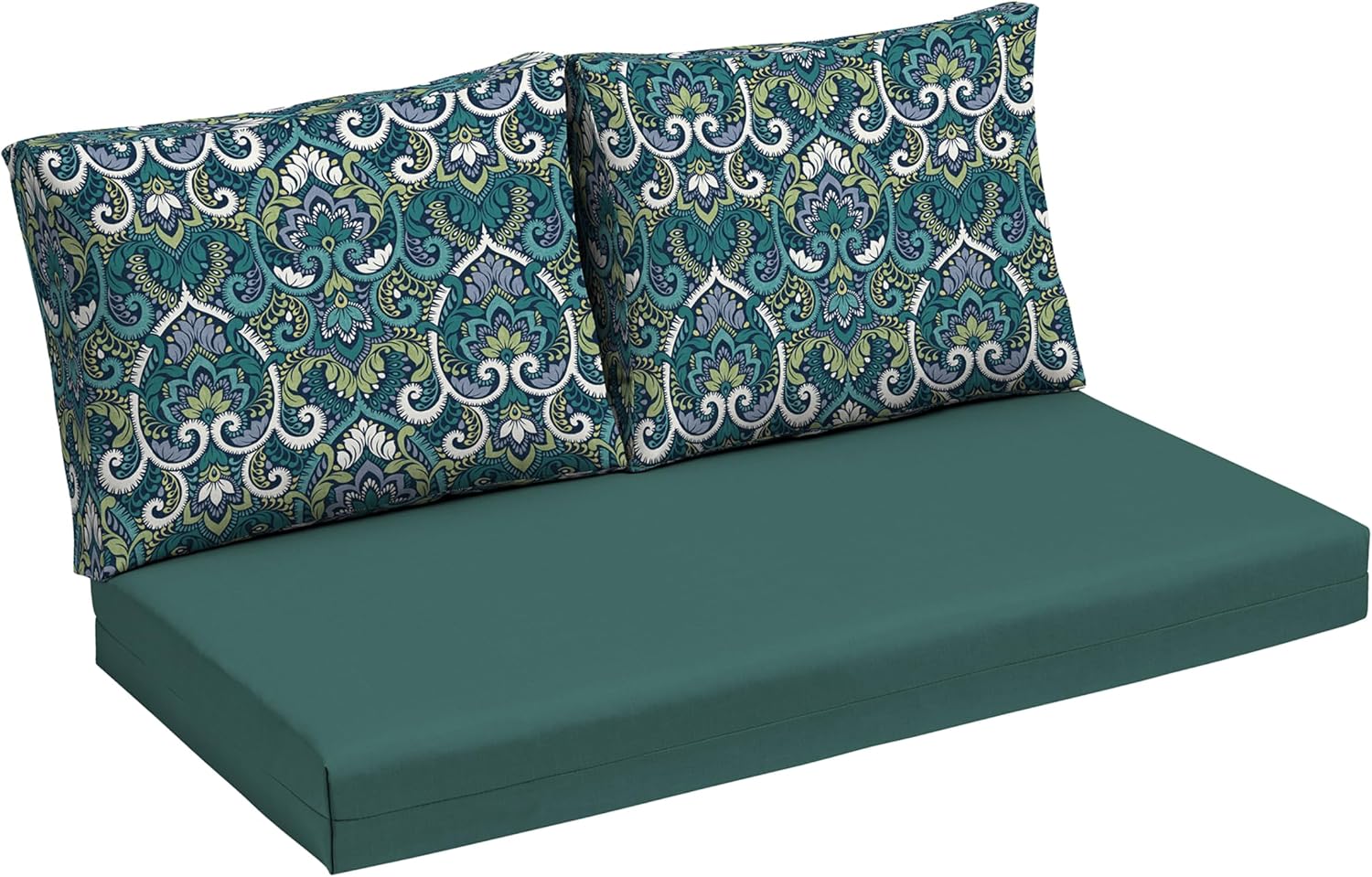 Arden Outdoor Loveseat Cushion Set, 48 x 24, Water Repellent, Fade Resistant, Cushion Set for Couch, Bench, and Swing, Sapphire Aurora Blue Damask