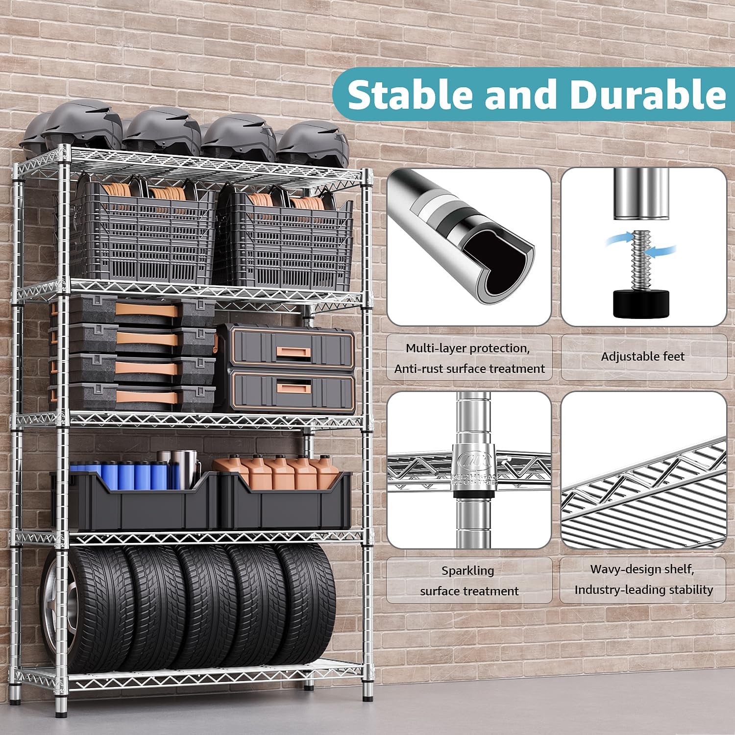 M MZG 1750 LBS Storage Shelves 5-Tier Utility Shelving Unit Steel Organizer Wire Rack for Home,Kitchen,Office,Garage, Capacity 17.7' D x 47.2' W x 72.3' H