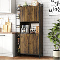 Industrial Style Kitchen Pantry Storage Cabinet, Brown Tall Kitchen Hutch with Microwave Stand, Food Pantry Cabinet with Side 6 Shelves and 2 Doors for Dining Room, Living Room