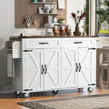 Farmhouse Kitchen Island,Large Rolling Kitchen Cart on Wheels White | Solid Wood Storage Island with Drop Leaf, Spice Rack and Drawer,Power Outlet