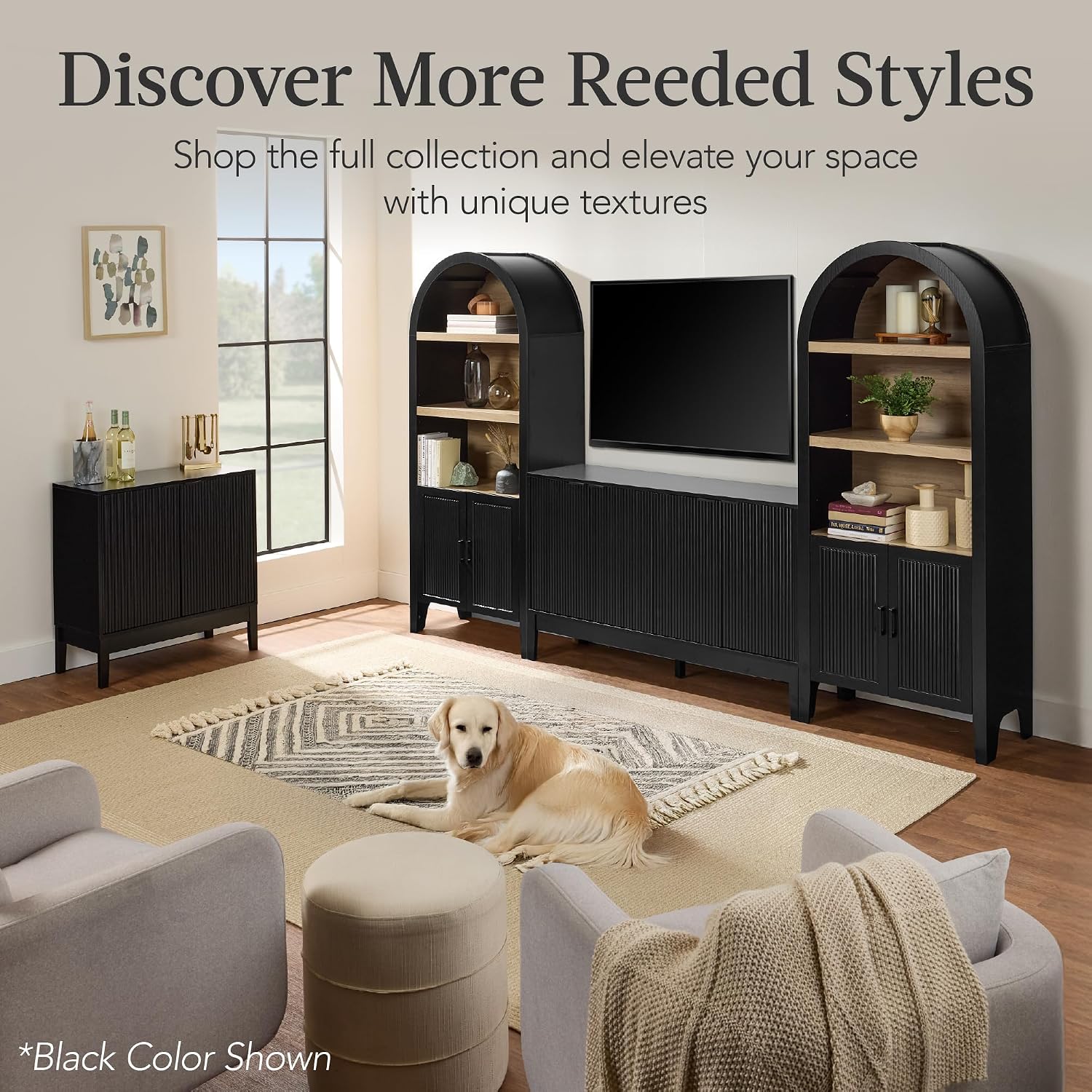 Best Choice Products 55' Modern 4-Door Sideboard Storage Cabinet, Buffet, Media Cabinet, Cupboard, Entryway Accent Table, Bookcase w/Reed Panels and Adjustable Shelves – Walnut