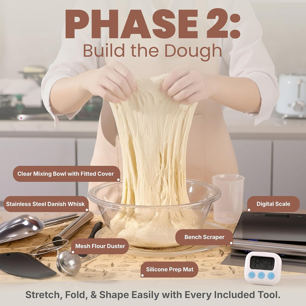 CraftZee Super All-Inclusive 𝗣𝗥𝗘𝗠𝗜𝗨𝗠 Sourdough Starter Kit with Pot - Sourdough Bread Baking Supplies, Scale, Oval & Round Baking Slings, 4 proofing Baskets, Bowl, Timer, Beginner Guide Recipes
