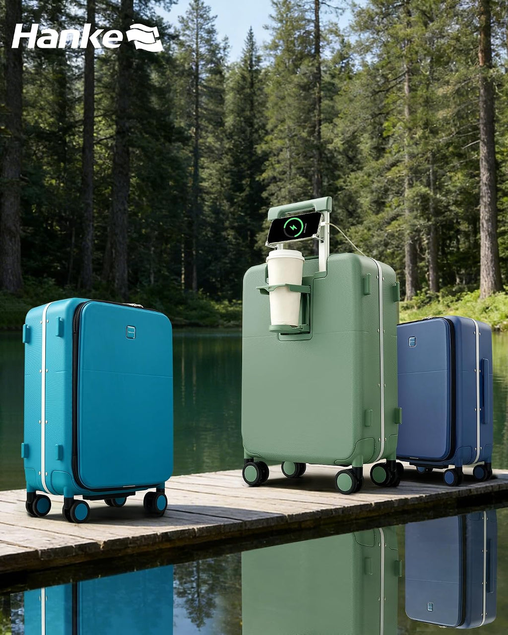 Hanke 28 Inch Top Opening Hard Shell Checked Luggage, PC Aluminum Frame Large Trunk Luggage with Cup Holder & USB Ports, TSA Lock, 8 Silent Spinner Wheels, Removable Divider, Interstellar Blue
