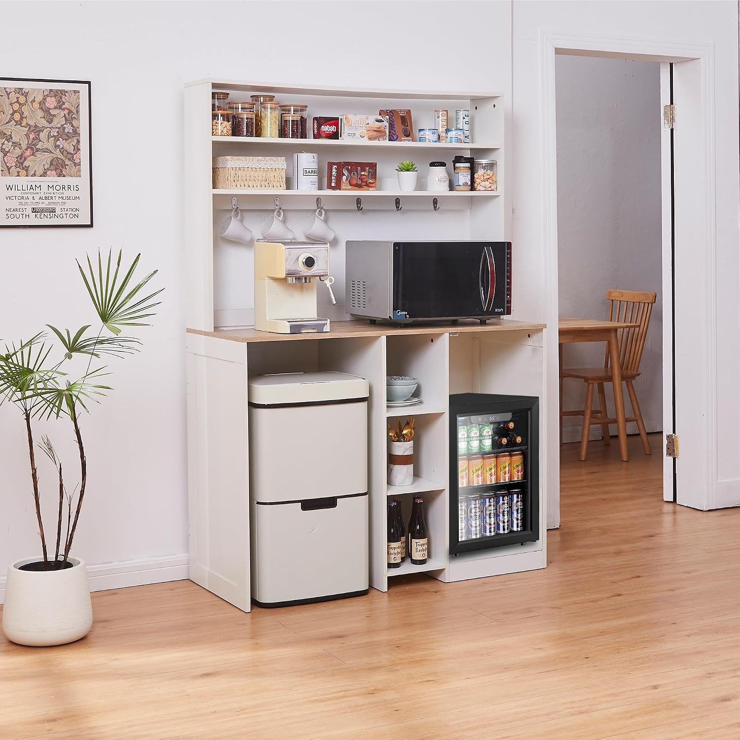 69' Coffee Bar with Mini Fridge Space, Mini Fridge Cabinet with Power Outlet, Liquor Wine Cabinet, Microwave Stand with Storage, Refrigerator Stand for Kitchen, Apartment, Home Bar, Dorm