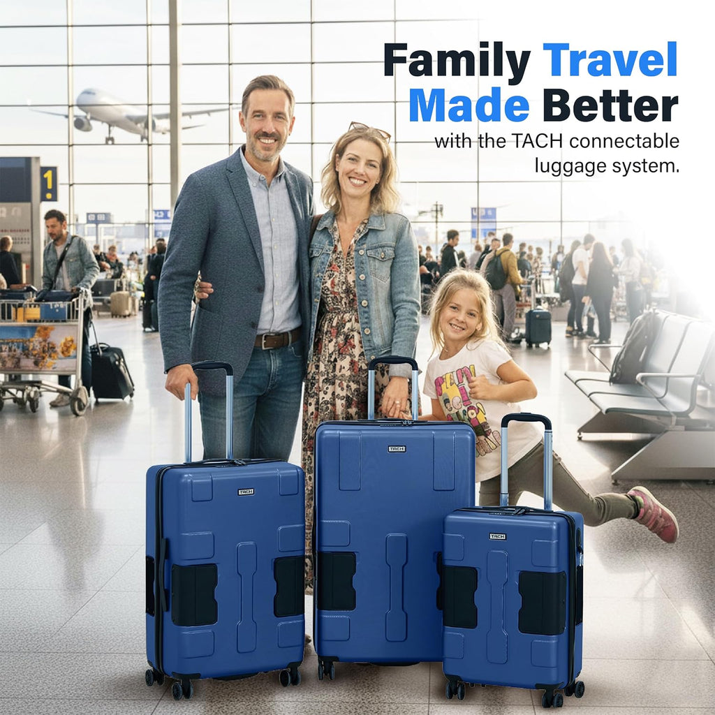 TACH Patented Connecting Hard Shell 3 Piece Luggage Set - 20, 24 & 28 inch Luggage | Carry-On, Medium & Large Rolling Suitcases - Midnight Blue