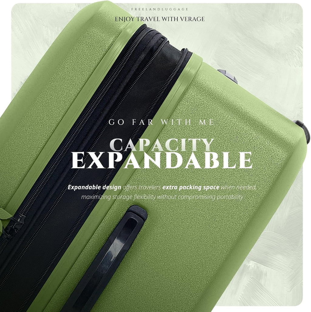 Verage Freeland Large Luggage with X-Large Spinner Wheels, Expandable Hardside Travel Luggage, Rolling Suitcase TSA Approved (29-Inch, Green)