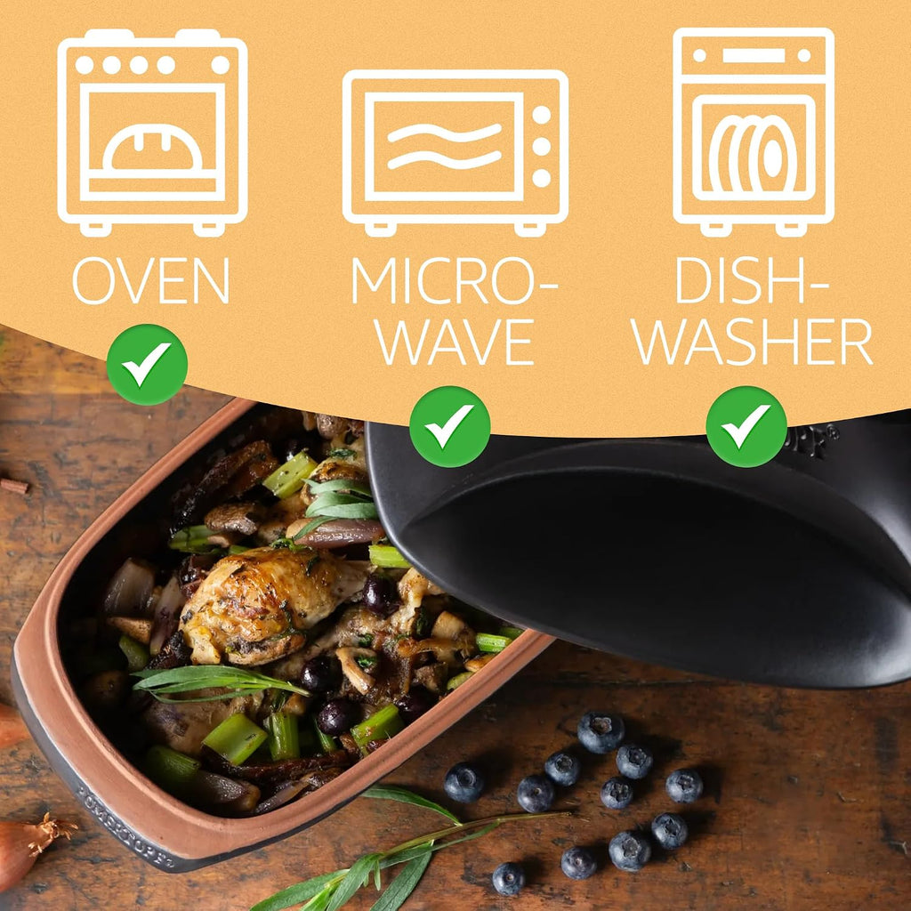 Romertopf Culinario Clay Roaster | Non-Stick Dutch Oven | Healthy Pot Cooking | Clay Baker | Versatile Cooking Vessel - 3.2 Quart (3 Liters) For Up To 4 People - Black