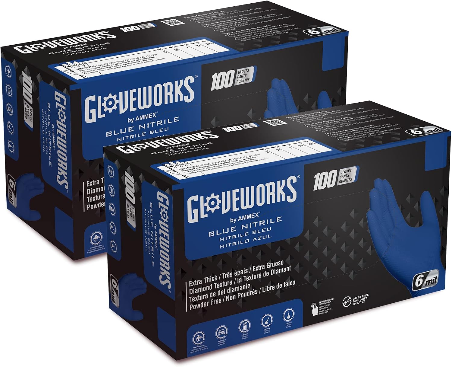 GLOVEWORKS HD Royal Blue Nitrile Industrial Disposable Gloves, 6 Mil, Latex & Powder-Free, Food-Safe, Raised Diamond Texture