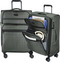 KROSER Softside Expandable checked Luggage with Front Business Pockets，24 Inch Suitcases with Spinner Wheels & Built-in TSA Lock, Durable Suitcase Rolling Luggage, Army Green