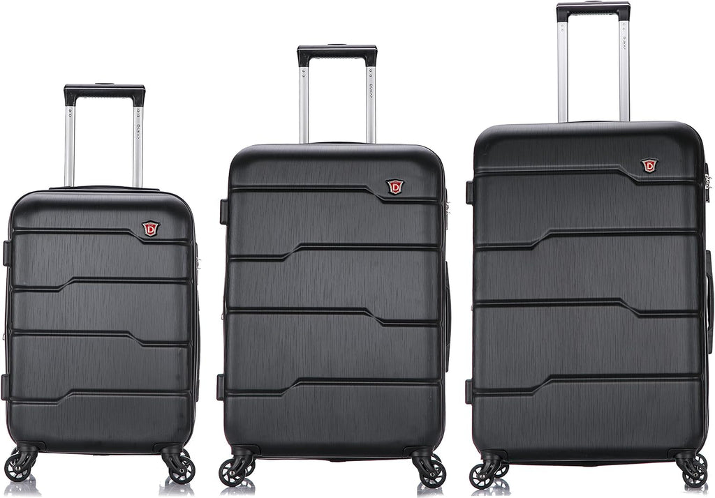 DUKAP RODEZ Hardside Luggage Set with Ergonomic Handles and TSA Lock | Spacious Travel Suitcase with Four Spinner Wheels and Studs | (20/24/28) 3 Piece Luggage Set | Black