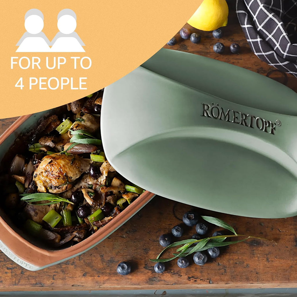 Romertopf Culinario Clay Roaster | Non-Stick Dutch Oven | Healthy Pot Cooking | Clay Baker | Versatile Cooking Vessel - 3.2 Quart (3 Liters) For Up To 4 People - Green